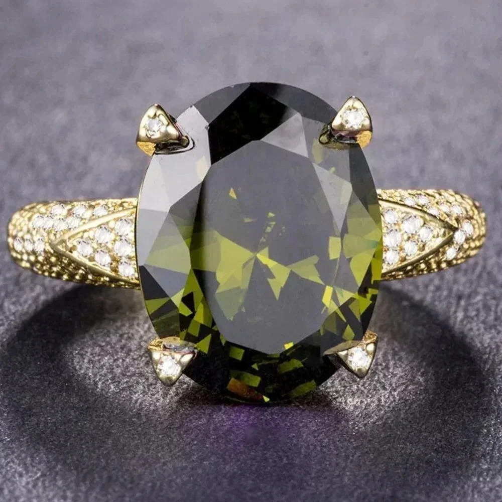 💍 18K Gold Plated Beautiful Green CZ Women Promise Ring, FB16FA1024